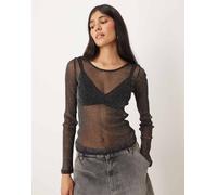 JJXX - Top a maniche lunghe in rete glitterata nero 40-42