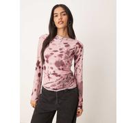 JJXX - Top a maniche lunghe in rete rosa con stampa 40-42