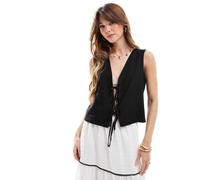 JJXX - Top gilet in misto lino nero allacciato 38