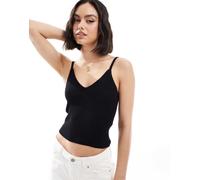 JJXX - Top in maglia nero a coste con spalline sottili 44