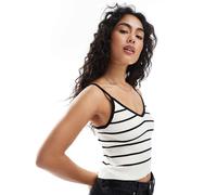 JJXX - Top nero e bianco a righe in maglia a coste con spalline sottili-Multicolore 36