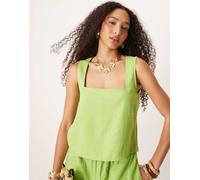 JJXX - Top verde in misto lino con scollo squadrato in coordinato 40-42
