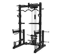 JK Fitness Power Rack Professionale con Modulo Lat/Pulley | Sistema Lat Machine/Pulley Basso a Carico Dischi Foro 50 mm | Traliccio Multipresa | 2 Safety Bar | Dips Attachment | 4 Porta Bilancieri Lat