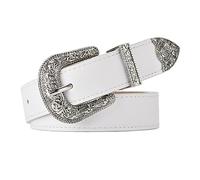 JK Home 108 cm Cintura Vintage Donna Uomo con Carved Incisione Fibbia in Metallo Western Cowboy Ecopelle 2,8 cm di Larghezza per Pantaloni Cowgirl Style, Argento bianco, 108x 2.8cm