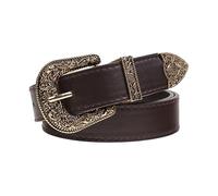 JK Home 108 cm Cintura Vintage Donna Uomo con Carved Incisione Fibbia in Metallo Western Cowboy Ecopelle 2,8 cm di Larghezza per Pantaloni Cowgirl Style, Oro Caffè, 108x 2.8cm