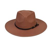 JK Home Cappello Fedora a tesa larga - Cappello Panama in feltro di lana - Taglia unica unisex da donna e da uomo - Fascia in pelle intrecciata nera, Taglia unica