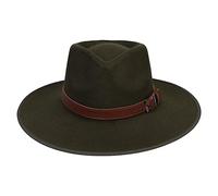 JK Home Cappello Fedora a tesa larga - Cappello Panama in feltro di lana - Taglia unica unisex da donna e da uomo - Fascia in pelle intrecciata nera, Taglia unica