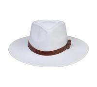 JK Home Cappello Fedora a tesa larga - Cappello Panama in feltro di lana - Taglia unica unisex da donna e da uomo - Fascia in pelle intrecciata nera, Taglia unica