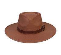JK Home Cappello Fedora a tesa larga - Cappello Panama in feltro di lana - Taglia unica unisex da donna e da uomo - Fascia in pelle intrecciata nera, Taglia unica