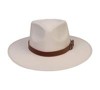 JK Home Cappello Fedora a tesa larga - Cappello Panama in feltro di lana - Taglia unica unisex da donna e da uomo - Fascia in pelle intrecciata nera, Taglia unica