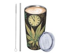 JKASDTRP Bicchiere da viaggio isolato in acciaio inox da 590 ml, a prova di perdite, tazza da caffè da viaggio con coperchio e cannuccia, un soffio nel tempo, erbaccia, marijuana, bevande, bicchieri