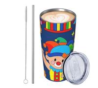 JKASDTRP Bicchiere da viaggio isolato in acciaio inox da 590 ml, a prova di perdite, tazza da caffè da viaggio con coperchio e cannuccia, motivo circo con stelle, bicchieri da bere regali per donne