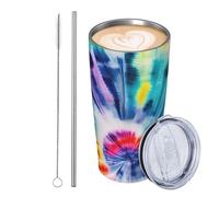 JKASDTRP Bicchiere da viaggio isolato in acciaio inox da 590 ml, a prova di perdite, tazza da caffè da viaggio con coperchio e cannuccia, bellissimo mondo arcobaleno tribù per bevande, regali per