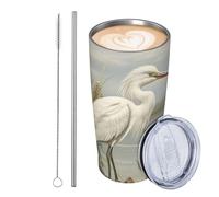 JKASDTRP Bicchiere da viaggio isolato in acciaio inox da 590 ml, a prova di perdite, tazza da caffè da viaggio con coperchio e paglia di palude Egret Bicchiere da bere tazze regalo per donne uomini