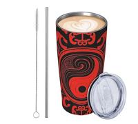JKASDTRP Bicchiere da viaggio isolato in acciaio inox da 590 ml, a prova di perdite, tazza da caffè da viaggio con coperchio e cannuccia zodiaco retrò asiatico tazze regalo per donne uomini amanti