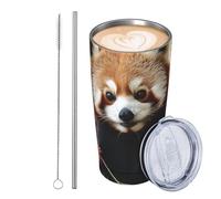 JKASDTRP Bicchiere da viaggio isolato in acciaio inox da 590 ml, a prova di perdite, tazza da caffè da viaggio con coperchio e paglia con panda, bicchieri rossi, regali per donne, uomini amanti