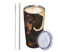 JKASDTRP Bicchiere da viaggio isolato in acciaio inox da 590 ml, a prova di perdite, tazza da caffè da viaggio con coperchio e cannuccia, un simpatico bassotto, tazze regalo per donne, uomini amanti