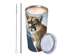 JKASDTRP Bicchiere da viaggio isolato in acciaio inox da 590 ml, a prova di perdite, tazza da caffè da viaggio con coperchio e cannuccia Panther Mountain Lion Drink Tumbler tazze regali per donne