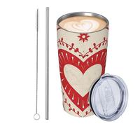 JKASDTRP Bicchiere da viaggio isolato in acciaio inox da 590 ml, a prova di perdite, tazza da caffè da viaggio con coperchio e cannuccia, cuori misti e turbinii, bicchieri da bere tazze regalo per