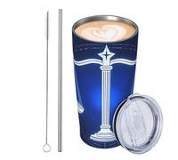 JKASDTRP Bicchiere da viaggio isolato in acciaio inox da 590 ml, a prova di perdite, tazza da caffè da viaggio con coperchio e cannuccia, Bilancia, zodiaco, astrologia, bicchieri da bere regali per
