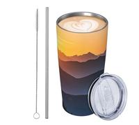 JKASDTRP Bicchiere da viaggio isolato in acciaio inox da 590 ml, a prova di perdite, tazza da caffè da viaggio con coperchio e paglia Mountain Sunrise View Drink Tumbler tazze regali per donne uomini