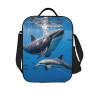 JKASDTRP Borsa termica per il pranzo con balene e delfini, riutilizzabile, a prova di perdite, con tracolla regolabile, per donne, uomini, lavoro, viaggi, picnic