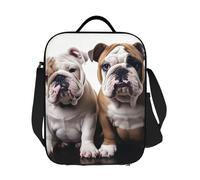 JKASDTRP Borsa termica per il pranzo con due simpatici cani bulldog, riutilizzabile, a prova di perdite, con tracolla regolabile, per donne, uomini, lavoro, viaggi, picnic