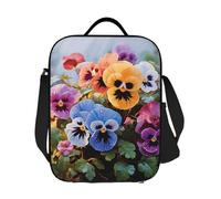 JKASDTRP Borsa termica per il pranzo con fiori del pensiero grande, riutilizzabile, a prova di perdite, borsa termica con tracolla regolabile, per donne, uomini, lavoro, viaggi, picnic
