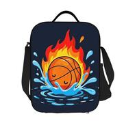 JKASDTRP Borsa termica per il pranzo con motivo basket nel fuoco, riutilizzabile, a prova di perdite, con tracolla regolabile, per donne, uomini, lavoro, viaggi, picnic