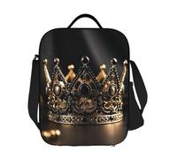 JKASDTRP Borsa termica per il pranzo con motivo corona regina nera e oro, riutilizzabile, a prova di perdite, borsa termica con tracolla regolabile, per donne e uomini, lavoro, viaggi, picnic