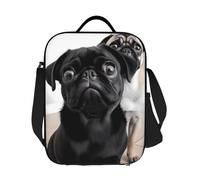 JKASDTRP Borsa termica per il pranzo con simpatico cane carlino nero grande borsa termica riutilizzabile a prova di perdite borsa termica con tracolla regolabile per cibo per donne uomini lavoro