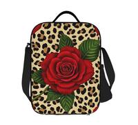 JKASDTRP Borsa termica per il pranzo con stampa leopardata rosa rossa, grande, riutilizzabile, a prova di perdite, borsa termica con tracolla regolabile, per donne e uomini, lavoro, viaggi, picnic
