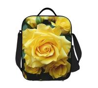 JKASDTRP Graziosa borsa termica per il pranzo con fiori di rosa gialla, riutilizzabile, a prova di perdite, borsa termica con tracolla regolabile, per donne e uomini, lavoro, viaggi, picnic