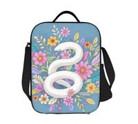 JKASDTRP Serpente bianco con stampa floreale, grande borsa termica per il pranzo, riutilizzabile, a prova di perdite, borsa termica con tracolla regolabile, per donne e uomini, lavoro, viaggi, picnic