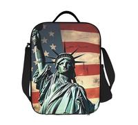 JKASDTRP Statua Liberty Bandiera Americana Grande Borsa termica per il pranzo riutilizzabile a prova di perdite Lunch Box Cooler Tote Bag con tracolla regolabile Portabibivande per donne uomini Lavoro