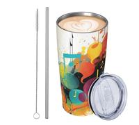 JKASDTRP Tumbler da 590 ml in acciaio inossidabile isolato bicchieri da viaggio a tenuta stagna tazza da caffè da viaggio con coperchio e cannuccia Musica astratta a tema musicale bicchieri tazze