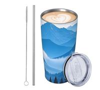 JKASDTRP Tumbler da 590 ml in acciaio inox isolato bicchieri da viaggio a tenuta stagna tazza da caffè da viaggio con coperchio e paglia nuvola albero paesaggio silhouette nebbia bevande tazze regali
