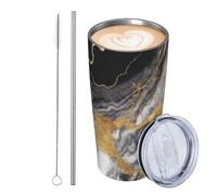 JKASDTRP Tumbler da 590 ml in acciaio inox isolato bicchieri da viaggio a tenuta stagna tazza da caffè da viaggio con coperchio e cannuccia nero bianco lamina d'oro marmo bicchieri bicchieri bicchieri