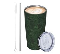 JKASDTRP Tumbler da 590 ml in acciaio inox isolato bicchieri da viaggio a tenuta stagna tazza da caffè da viaggio con coperchio e cannuccia Hunter verde petali floreali modello bicchieri bicchieri