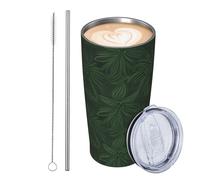 JKASDTRP Tumbler da 590 ml in acciaio inox isolato bicchieri da viaggio a tenuta stagna tazza da caffè da viaggio con coperchio e cannuccia Hunter verde petali floreali modello bicchieri bicchieri
