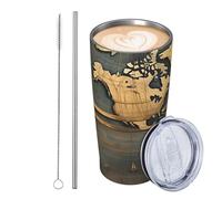 JKASDTRP Tumbler da 590 ml in acciaio inox isolato bicchieri da viaggio a tenuta stagna tazza da caffè da viaggio con coperchio e cannuccia antico mondo mondo tazze bicchieri bicchieri regali per