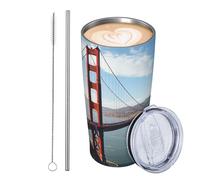 JKASDTRP Tumbler da 590 ml in acciaio inox isolato bicchieri da viaggio a tenuta stagna tazza da caffè da viaggio con coperchio e cannuccia San Francisco Golden Gate Bridge Drink Tumbler tazze regali