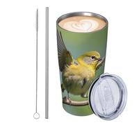 JKASDTRP Tumbler da 590 ml in acciaio inox isolato bicchieri da viaggio a tenuta stagna tazza da caffè da viaggio con coperchio e cannuccia uccelli che giocano sul ramo bicchieri bicchieri regali per