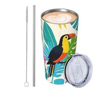 JKASDTRP Tumbler da 590 ml in acciaio inox isolato bicchieri da viaggio a tenuta stagna tazza da caffè da viaggio con coperchio e cannuccia uccello del paradiso tropicale modello senza cuciture