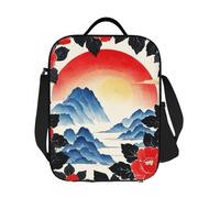 JKASDTRP Zafferano nero paesaggio cinese sole grande borsa per il pranzo isolata riutilizzabile a prova di perdite Lunch Box Cooler Tote Bag con tracolla regolabile trasportatore di cibo per donne