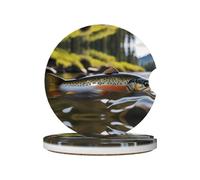 JKDGOJ Brook - Sottobicchieri per auto con stampa di pesca a mosca e trota, 2 assorbenti in ceramica antiscivolo, decorazioni per auto