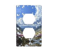 JKDGOJ Farfalla bianca nella valle Stampe Copertura elettrica domestica del pannello a parete della presa doppia durevole per prese decorative e interruttori