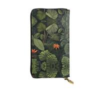 JKDGOJ Fiori tra foglie verdi Stampe Portafoglio lungo da donna in pelle con cerniera per carte di credito di grande capacità