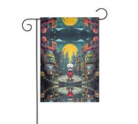 JKDGOJ La città meccanica con figure rosse immagine Bandiera da giardino Bandiera da cortile all'aperto adatta a tutte le stagioni 30,5 x 45,7 cm