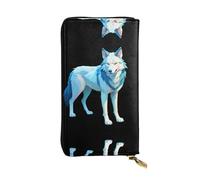 JKDGOJ Line Art Wolf Prints Portafoglio lungo da donna in pelle con cerniera per carte di credito di grande capacità
